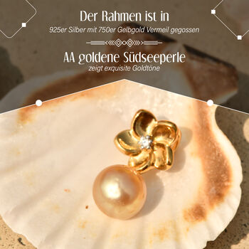AA Goldene S&uuml;dsee Perle, Wei&szlig;er Zirkon Anh&auml;nger 925 Silber 750 Gelbgold Vermeil