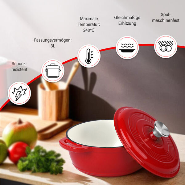 HOMESMART: 3L Schmortopf, 23 cm (⌀), Rot&nbsp; image number 3