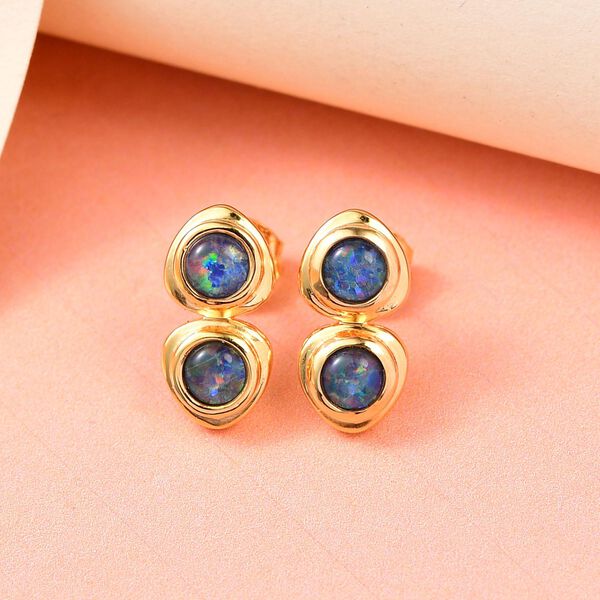 Boulder Opal Triplette Ohrringe, 925 Silber vergoldet ca. 0.95 ct image number 2