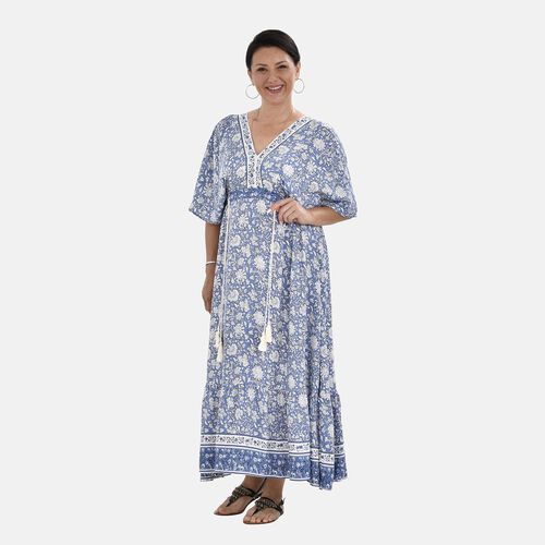 Boho-Chic Maxikleid mit Quasten, Einheitsgröße, blau image number 0