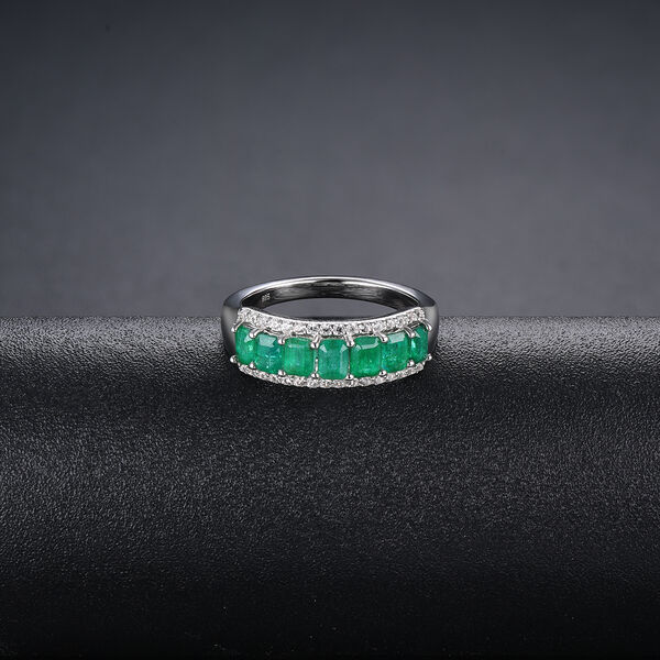 AAA Kagem Sambia Smaragd und Zirkon Ring 925 Silber rhodiniert  ca. 1,72 ct image number 1