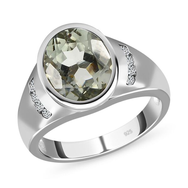 AAA Prasiolith, wei&szlig;er Zirkon Ring, 925 Silber platiniert (Gr&ouml;&szlig;e 19.00) ca. 3.52 ct image number 4