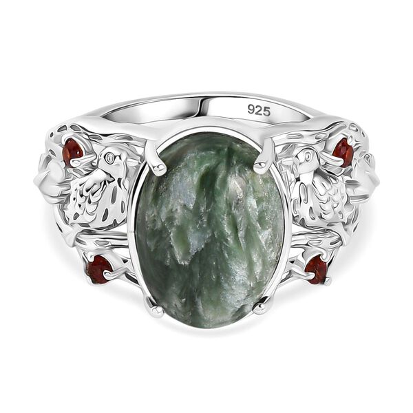 Sibirischer Seraphinit und roter Granat Ring - 4,75 ct.
