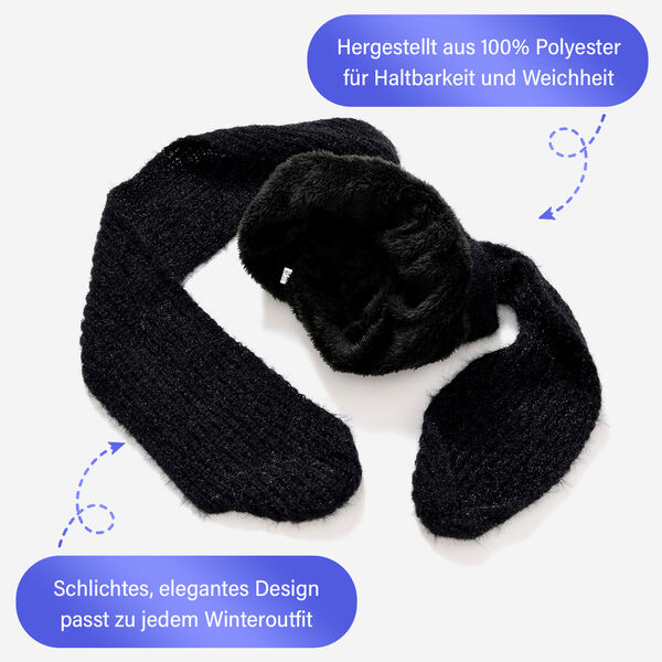 2-in-1 M&uuml;tzen- und Schalset, Winddicht und W&auml;rmend, Schwarz image number 3