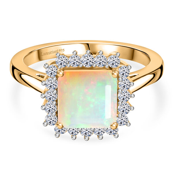 LUXURIANT DIAMOND - AA Nat&uuml;rlicher, &auml;thiopischer Welo Opal, Lab Grown Diamant Ring 925 Silber 750 Gelbgold vermeil (Gr&ouml;&szlig;e 17.00) (10-15 Werktage Lieferzeit) ca. 1.59 ct