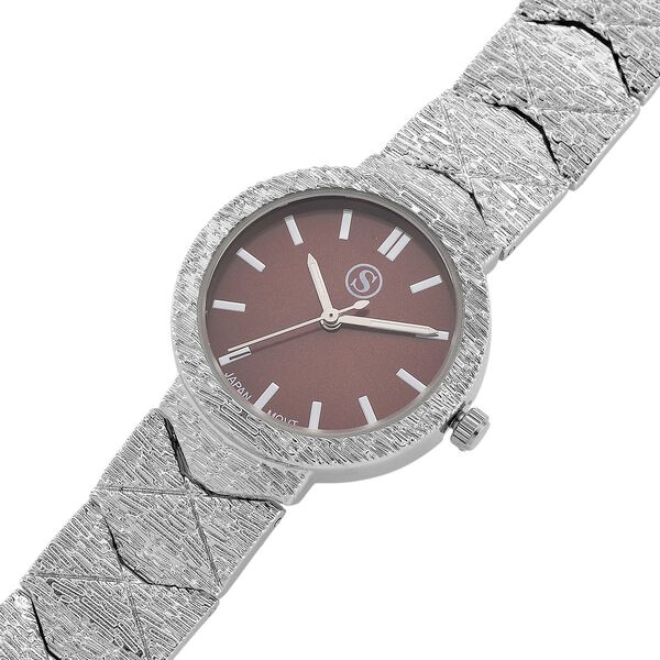 STRADA - Japanisches Uhrwerk, Burgunder Zifferblatt mit goldplattiertem Alloy Armband, 20 cm image number 7