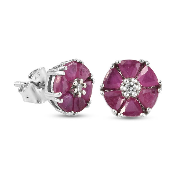 Afrikanische Rubin (Fissure gefüllt) und Zirkon-Ohrstecker, (Fissure gefüllt), 925 Silber platiniert ca. 1,91 ct image number 4