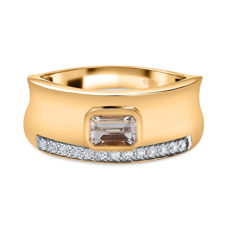 AAA Turkizit, Weißer Zirkon Ring 925 Silber Gelbgold Vermeil (Größe 19.00) ca. 0,97 ct image number 0