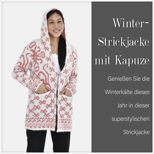 Cardigan mit Kapuze, pinke geometrische Muster image number 4