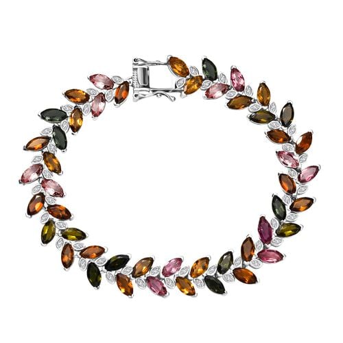 Mehrfarbig-Turmalin, Weißer Zirkon Armband ca. 20 cm 925 Silber rhodiniert ca. 18,04 ct. image number 0