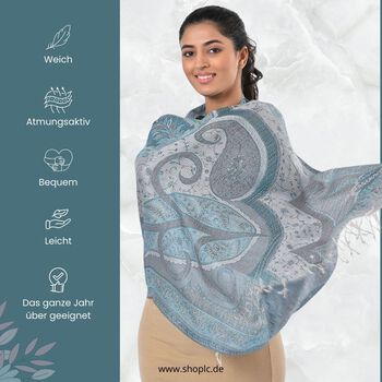 Jamawar-Schal aus Modal-Seiden, 70x200cm, Blau