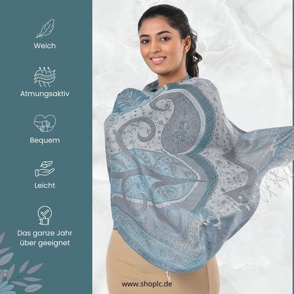 Jamawar-Schal aus Modal-Seiden, 70x200cm, Blau image number 4