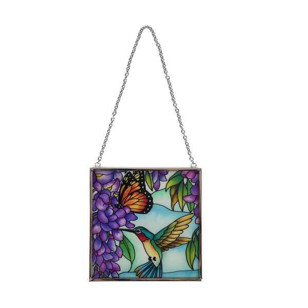 Handbemalter Glas-Sonnenf&auml;nger, Blumen-und-Vogel-Design, 11,5&times;11,5cm, Mehrfarbig image number 3