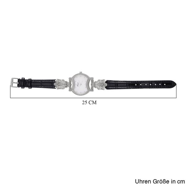 GENOA TIME V2 Kristall Uhr mit japanischem Miyota-Uhrwerk und schwarzem Lederarmband in Silberton, 24cm image number 7