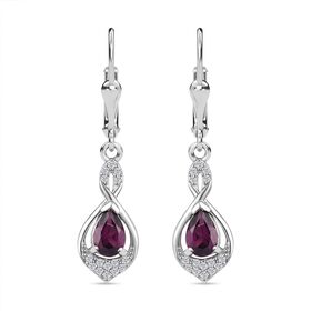Rhodolith Granat, Weißer Zirkon Ohrringe 925 Silber rhodiniert ca. 1.14 ct