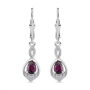 Rhodolith Granat, Wei&szlig;er Zirkon Ohrringe 925 Silber rhodiniert ca. 1.14 ct