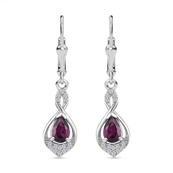 Rhodolith Granat, Wei&szlig;er Zirkon Ohrringe 925 Silber rhodiniert ca. 1.14 ct