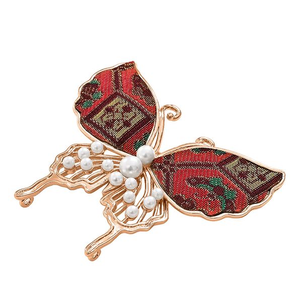  LA MAREY signature 100% silk scarf, "Silk pearl butterfly brooch Material: Silk & alloy  color: rose red Size:" image number 8