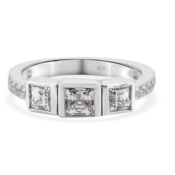 LUSTRO STELLA Hergestellt mit ZIRKONIA 3 Stein Ring 925 Silber Platin-&Uuml;berzug (Gr&ouml;&szlig;e 16.00) ca. 1,88 ct image number 2