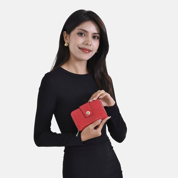 Geprägtes Schlangenhaut-Design: RFID-Schutz PU Leder Geldbörse, Größe: 14x3.5x9cm, Rot image number 2