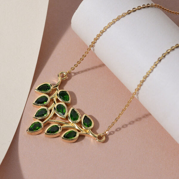 Nat&uuml;rliche Chromdiopsid-Halskette, ca. 45 cm, 925 Silber vergoldet ca. 2,39 ct image number 3