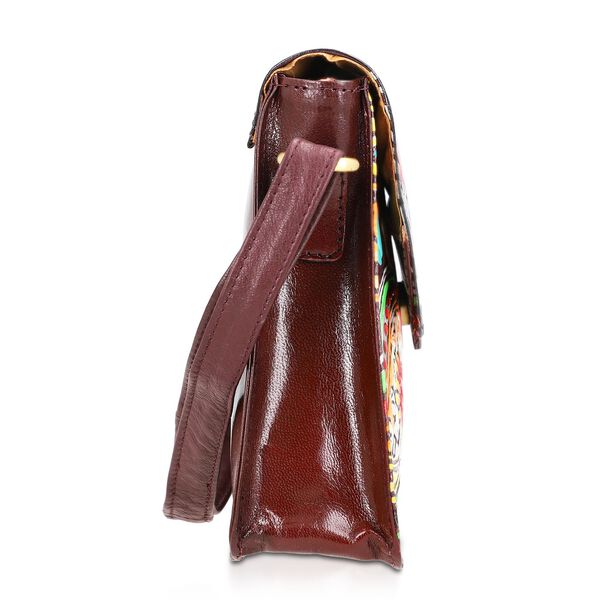 SUKRITI handbemalte Echtleder Tasche mit Pr&auml;gung 32 x 6 x 19 cm, Maroon image number 6