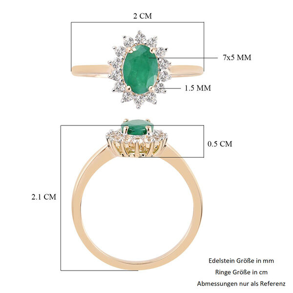 AAA Sambischer Smaragd und Zirkon Ring 375 Gold image number 6