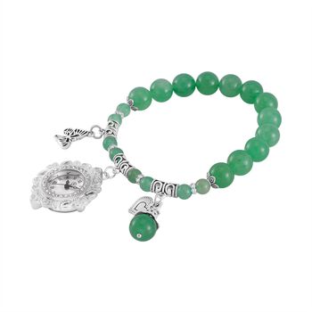 STRADA - Japanisches Uhrwerk, Gr&uuml;ner Aventurin, Wei&szlig;er Kristall Flexible Uhr 18.5 cm 316L Edelstahl ca. 25.30 ct