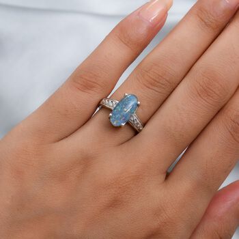 Boulder Opal Triplett  Solit&auml;r Ring 925 Silber platiniert (Gr&ouml;&szlig;e 16.00) ca. 1,85 ct