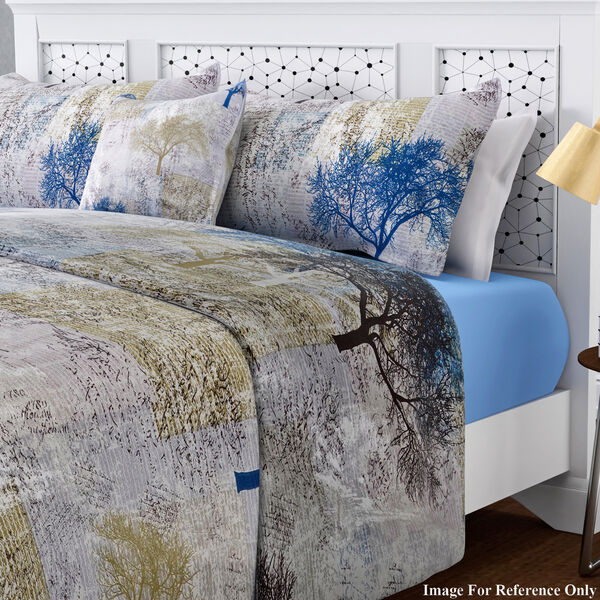 3er-Set Bettbezug und Kissenbezug, Baummuster, Grau und Mehrfarbig image number 1