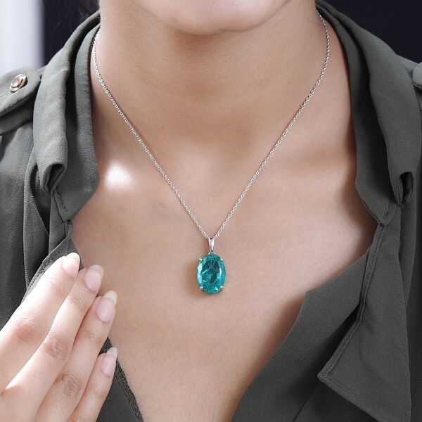 Smaragd-Quarz-Triplette, Anh&auml;nger mit Kette, 925 Silber rhodiniert ca. 12.00 ct image number 3