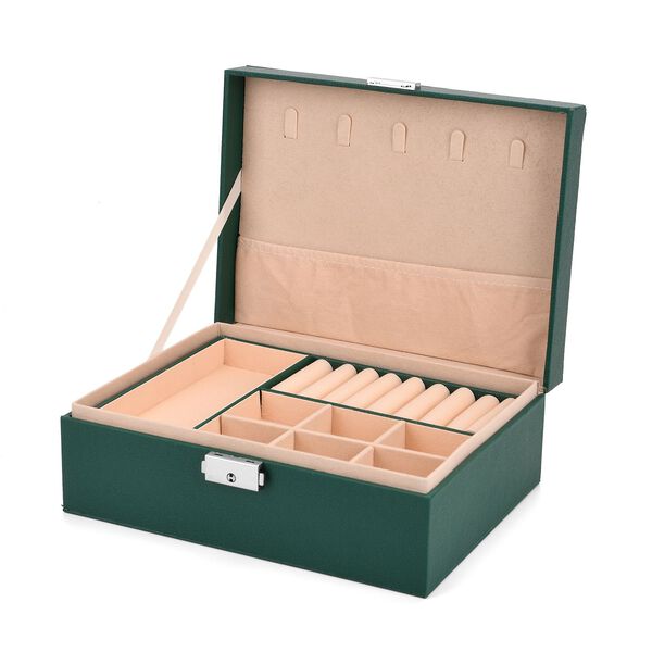 2-lagige PU Schmuckbox, 22,8x17x8,5cm, Grün image number 5