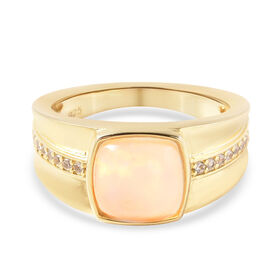 Natürlicher Äthiopischer Opal und Zirkon Ring 925 Silber Gelbgold-Überzug