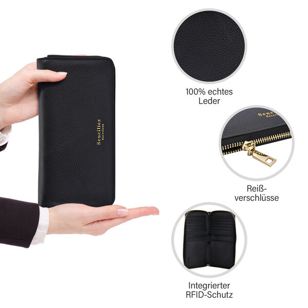 Sencillez Dokumenten Etui aus Echtleder, schwarz image number 3