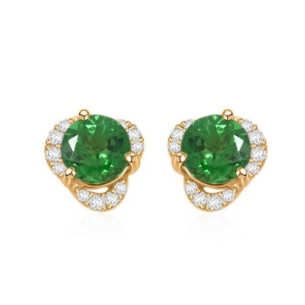 LUXORO zertifiziert und gepr&uuml;ft AAA Tsavorite Granat und Diamant Ohrringe in 585 Gold - 1,29 ct.