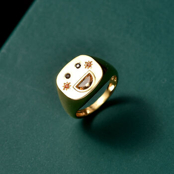 GP Celestial Kollektion- Citrin, schwarzer Spinell, Feueropal und blauer Saphir Ring, 925 Silber vergoldet - 0,59 ct.