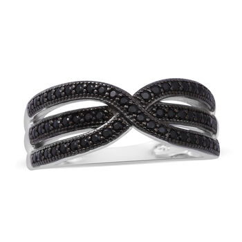 Schwarzer Spinell Ring 925 Silber rhodiniert (Gr&ouml;&szlig;e 16.00) ca. 0,59 ct