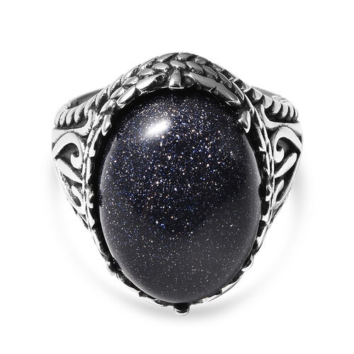 Blauer Sandstein Ring in Edelstahl image number 0