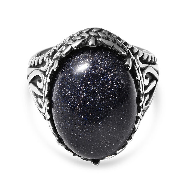 Blauer Sandstein Ring in Edelstahl