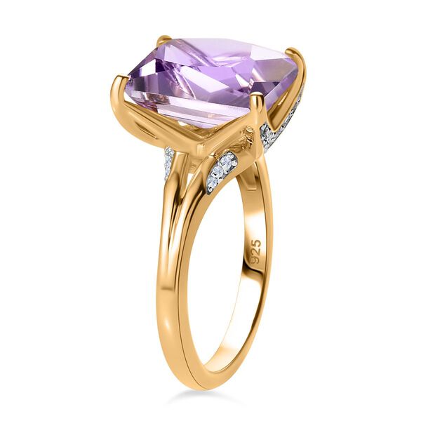 Rose De France Amethyst, Wei&szlig;er Zirkon Ring, 925 Silber Gelbgold Vermeil (Gr&ouml;&szlig;e 20.00) ca. 6.13 ct image number 5