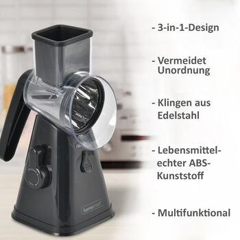 HOMESMART Obst- und Gem&uuml;seschneider mit 3 Klingen, 18x14x28cm, Schwarz