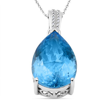 Himmelblauer Topas und wei&szlig;er Zirkon-Anh&auml;nger mit Kette, 925 Silber platiniert ca. 34,14 ct