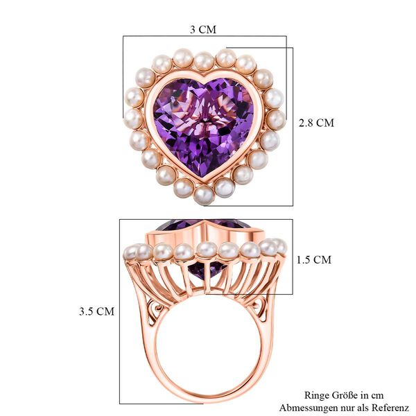 D'Joy AA Rosa Amethyst, S&uuml;&szlig;wasser Perle (3.5mm) Ring 925 Silber 750 Ros&eacute;gold Vermeil (Gr&ouml;&szlig;e 20.00) 22.90 ct image number 7