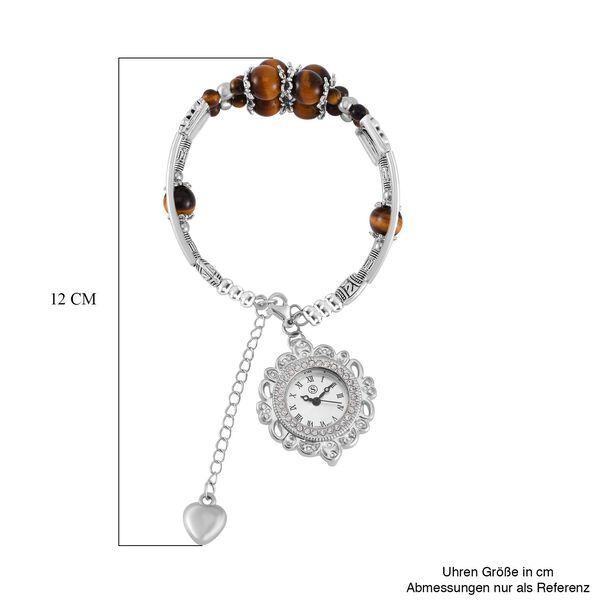 STRADA - Gelbes Tigerauge verstellbare Perlenarmbanduhr mit Legierungsgehäuse und japanischem Uhrwerk, 17-21 cm, Reiner Edelstahl image number 5