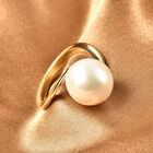 Weiße Edison Perle Solitär Ring 925 Silber Gelbgold-Überzug image number 1