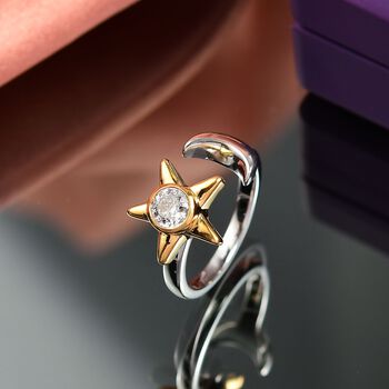 D'Joy Moissanit Ring, 925 Silber vergoldet und platiniert - 0,49 ct.