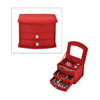 Samt-Schmuckk&auml;stchen mit Spiegel und 2 herausnehmbaren Schubladen, 14.5x12x10.5cm, Rot