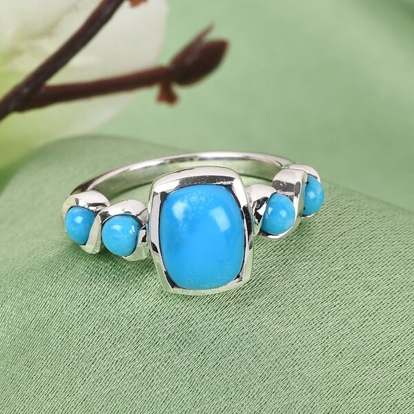 Nat&uuml;rlicher Sleeping Beauty T&uuml;rkis Edelstein Ring 925 Silber Platin-&Uuml;berzug image number 2