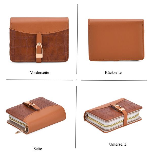 2-teiliges Geldb&ouml;rsen-Set im Krokopr&auml;gungs-Design, Lange Geldb&ouml;rse 20x10x3cm und Bifold-Geldb&ouml;rse 12x9x3,5cm, Braun image number 6