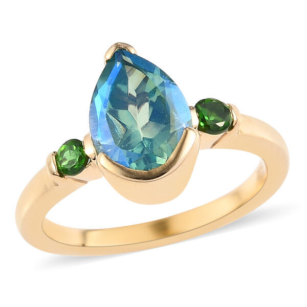 Pfau Triplett Quarz und Nat&uuml;rlicher Chromdiopsid Ring 925 Silber vergoldet  ca. 2,27 ct image number 5